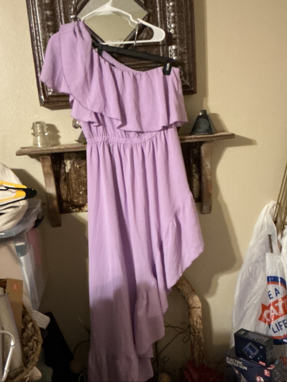 One-Shoulder Lavender Ruffle Maxi Dress